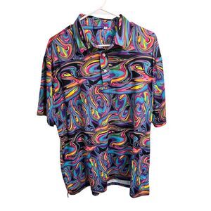 Hreski Men's XL Golf Polo Shirt Multicolor Abstract Swirl Short Sleeve